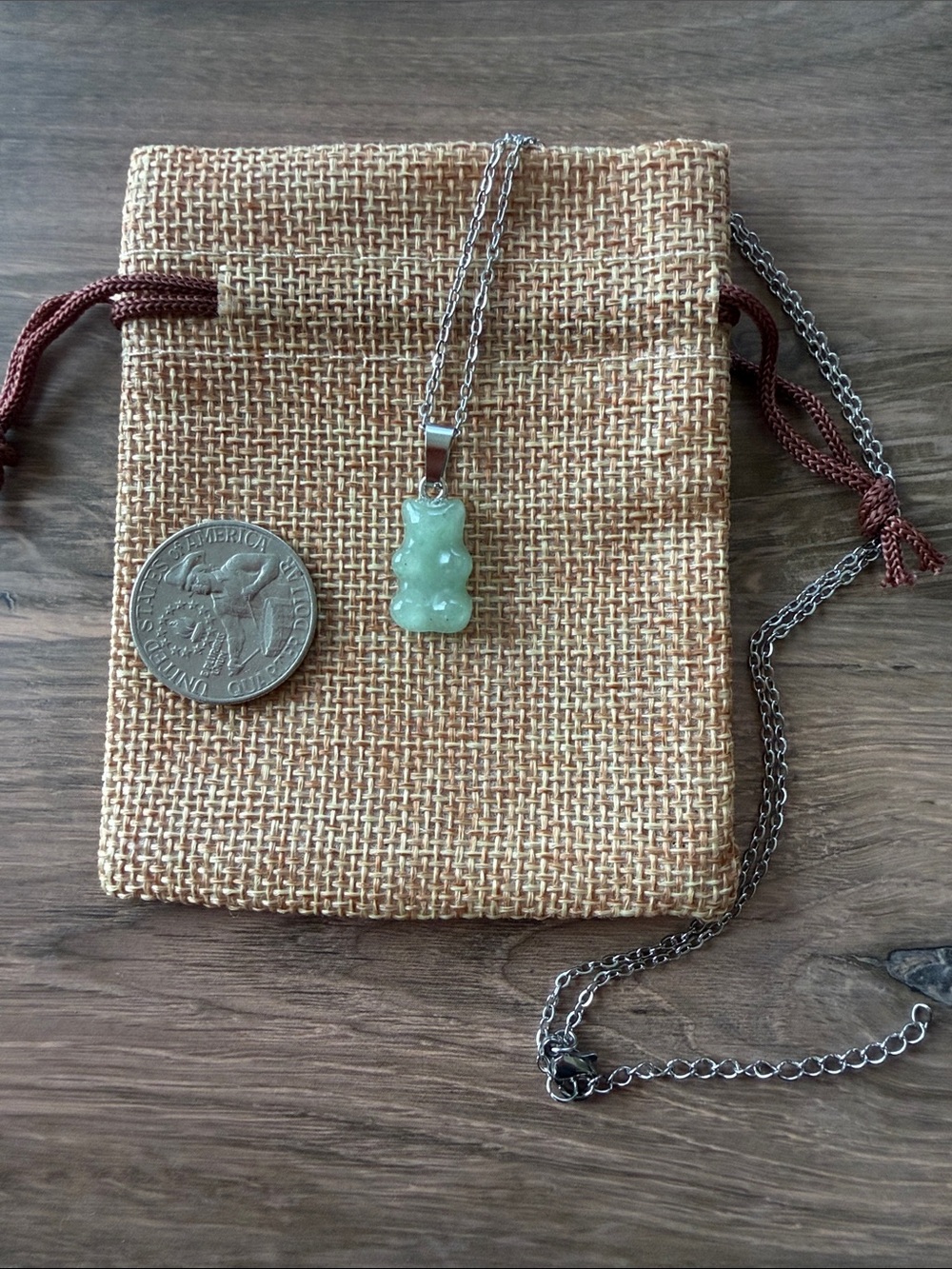 Green Aventurine Gummy Bear Necklace Aventurine Necklace Y2K Crystal Necklace - Picture 2 of 2